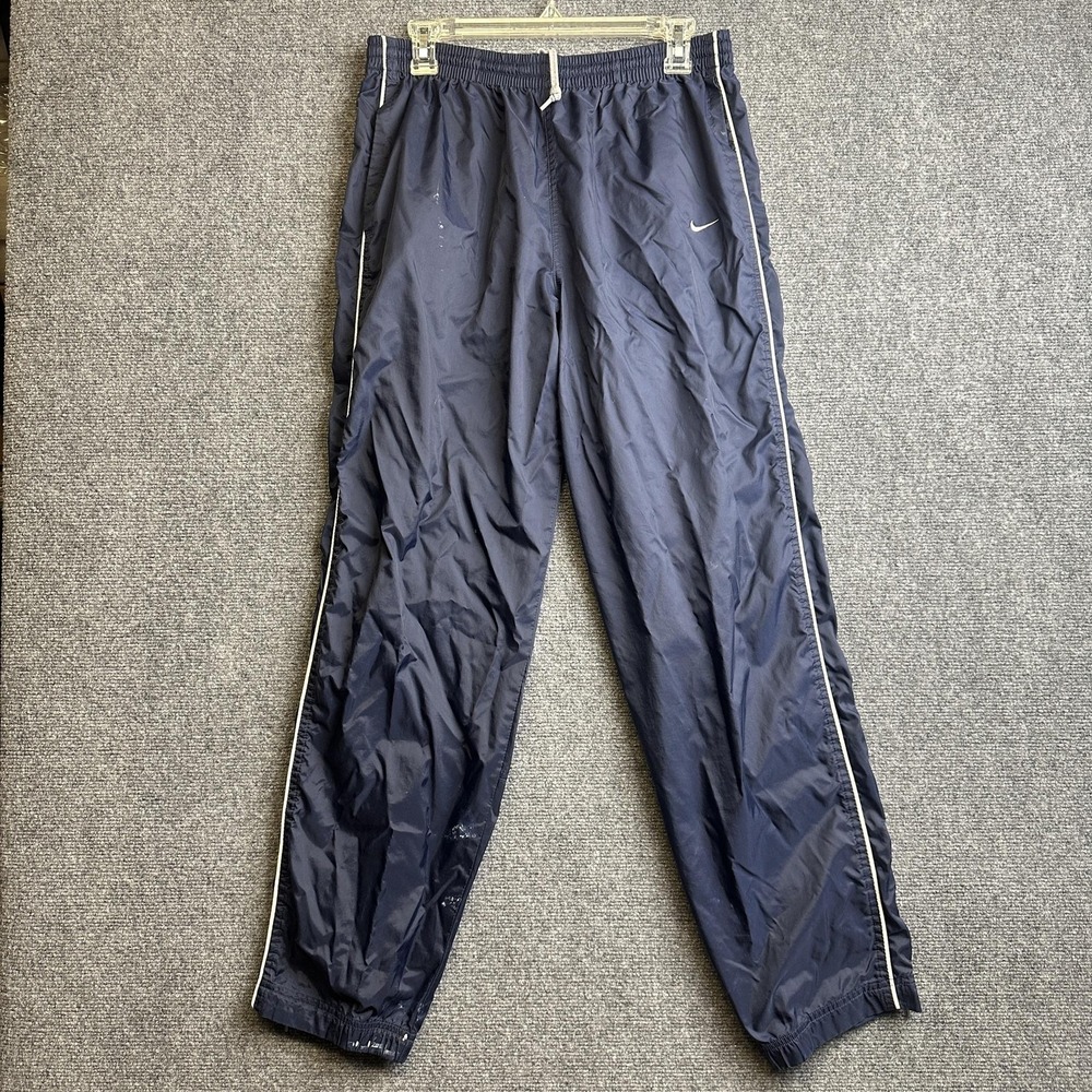 Nike Track Pants Mens L Blue Elastic Waist Drawstring Side Stripe Zip Ankle